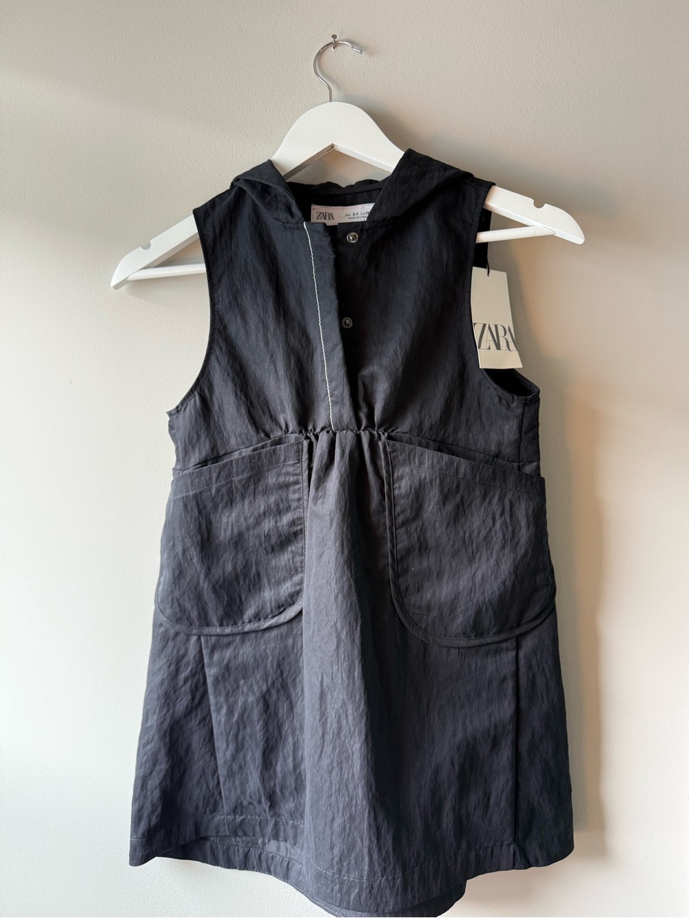 NWT Zara Girls Black Technical Hooded Utility Dress Size 8-9
